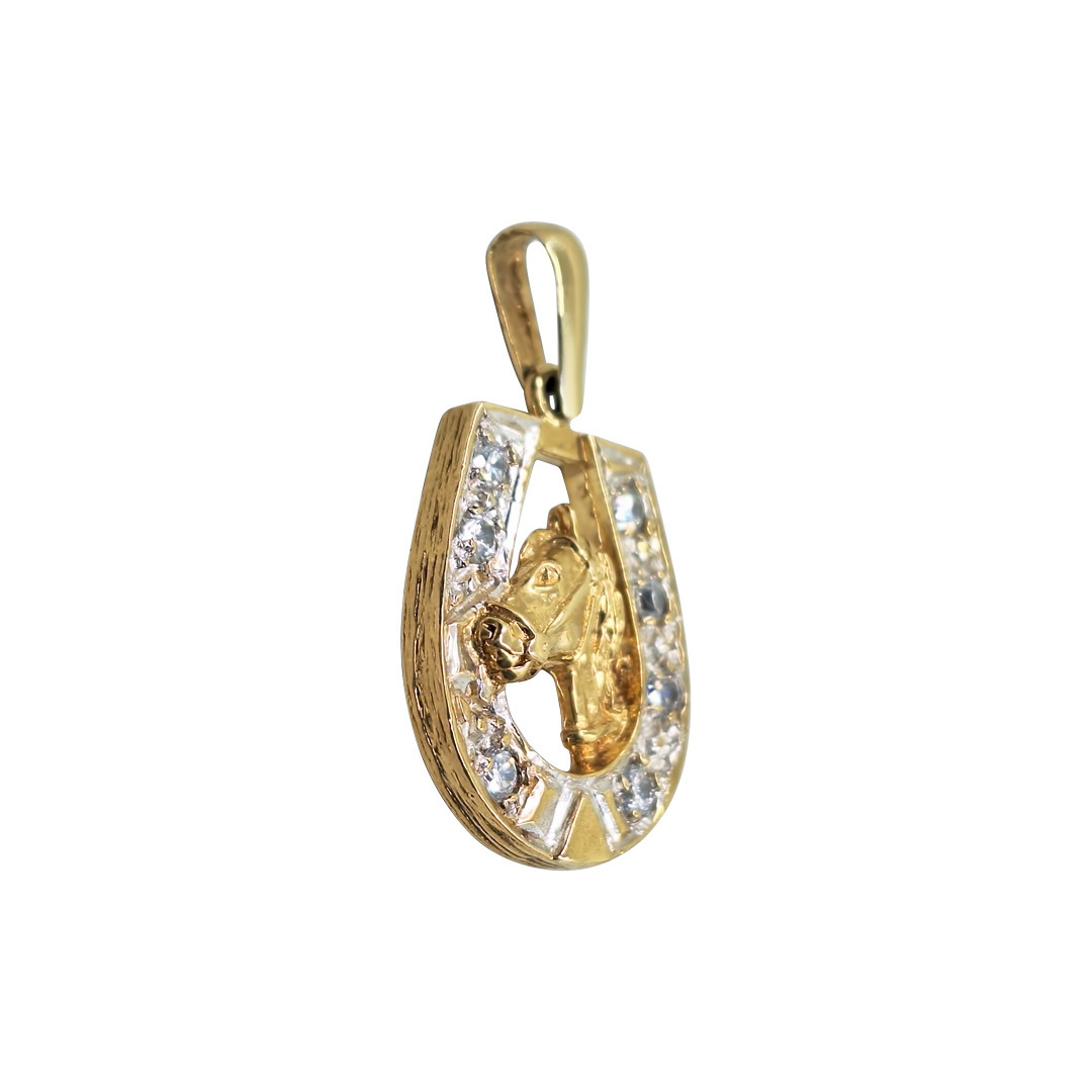 9ct Yellow Gold CZ Horseshoe Pendant