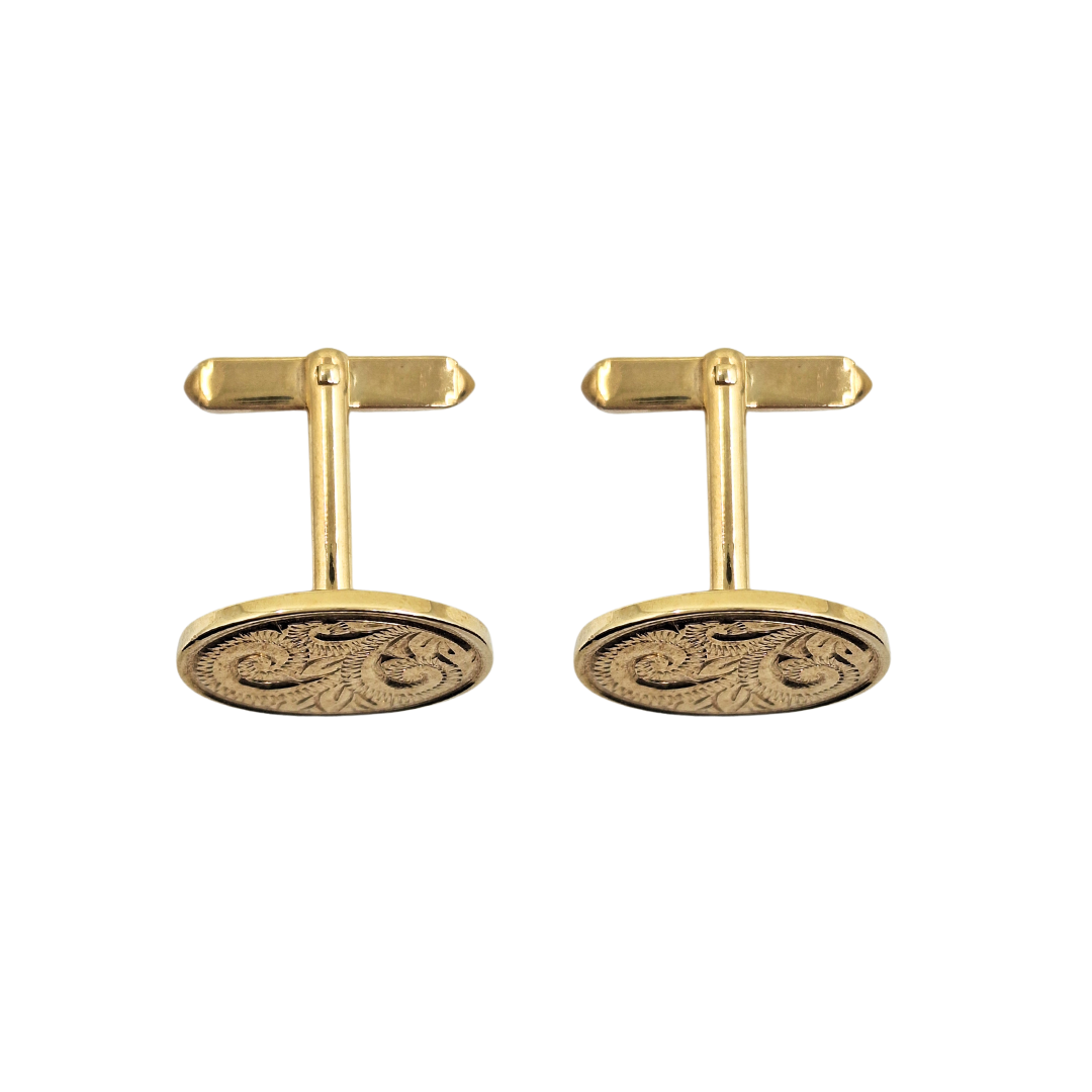 9ct Yellow Gold Oval Engraved Cufflinks