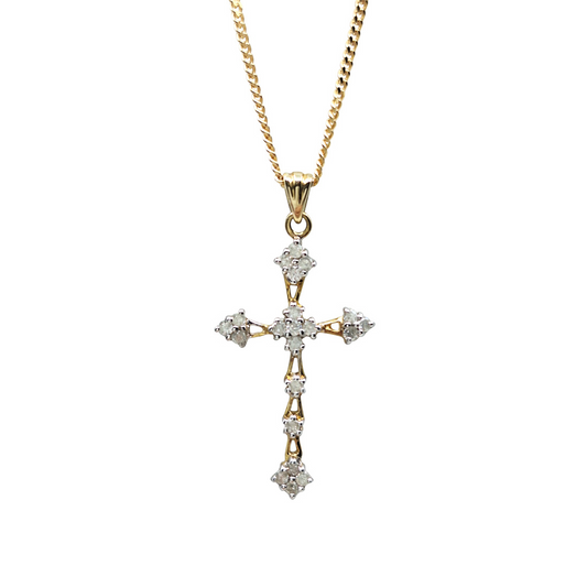 9ct Yellow Gold Diamond Cross & Chain 0.25ct