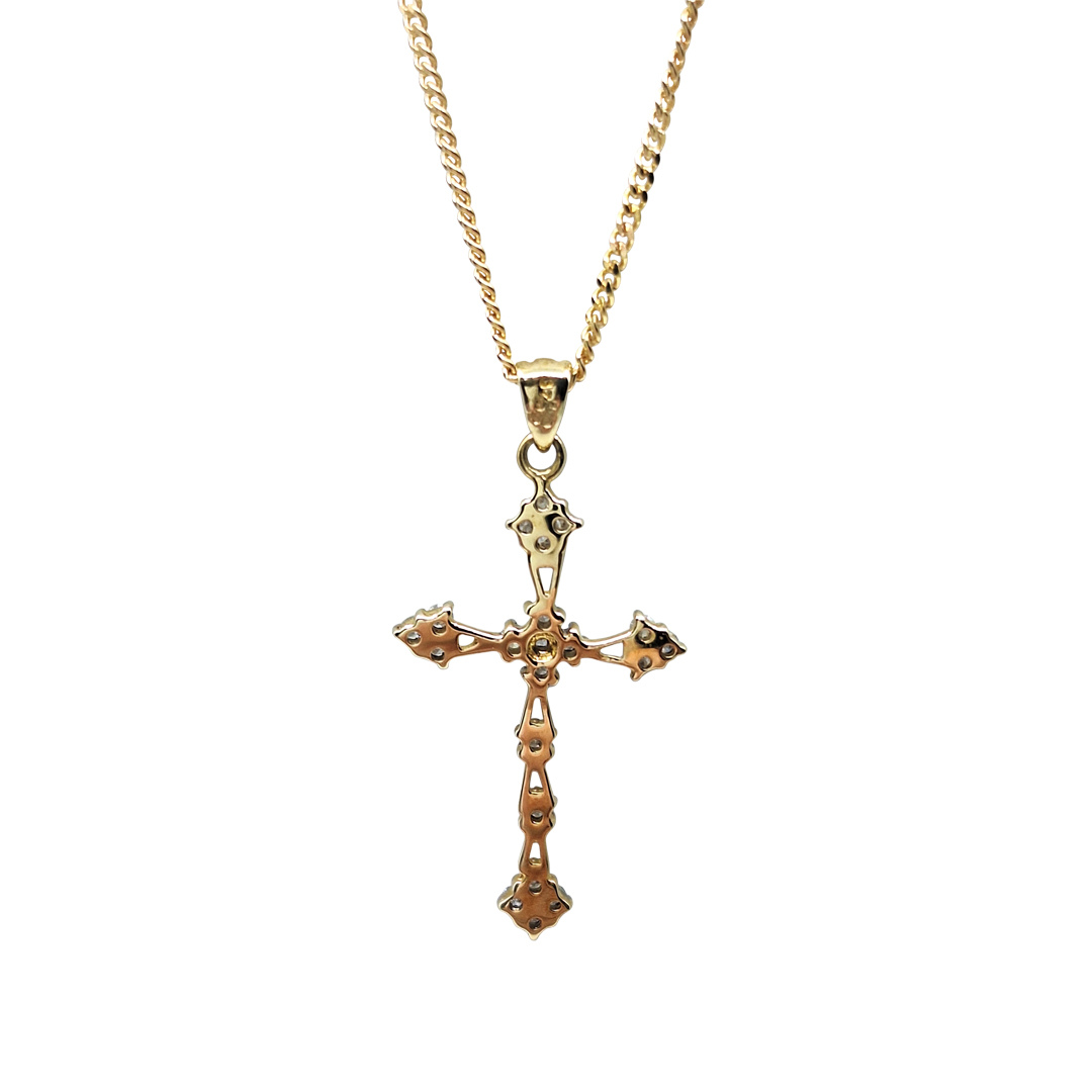 9ct Yellow Gold Diamond Cross & Chain 0.25ct