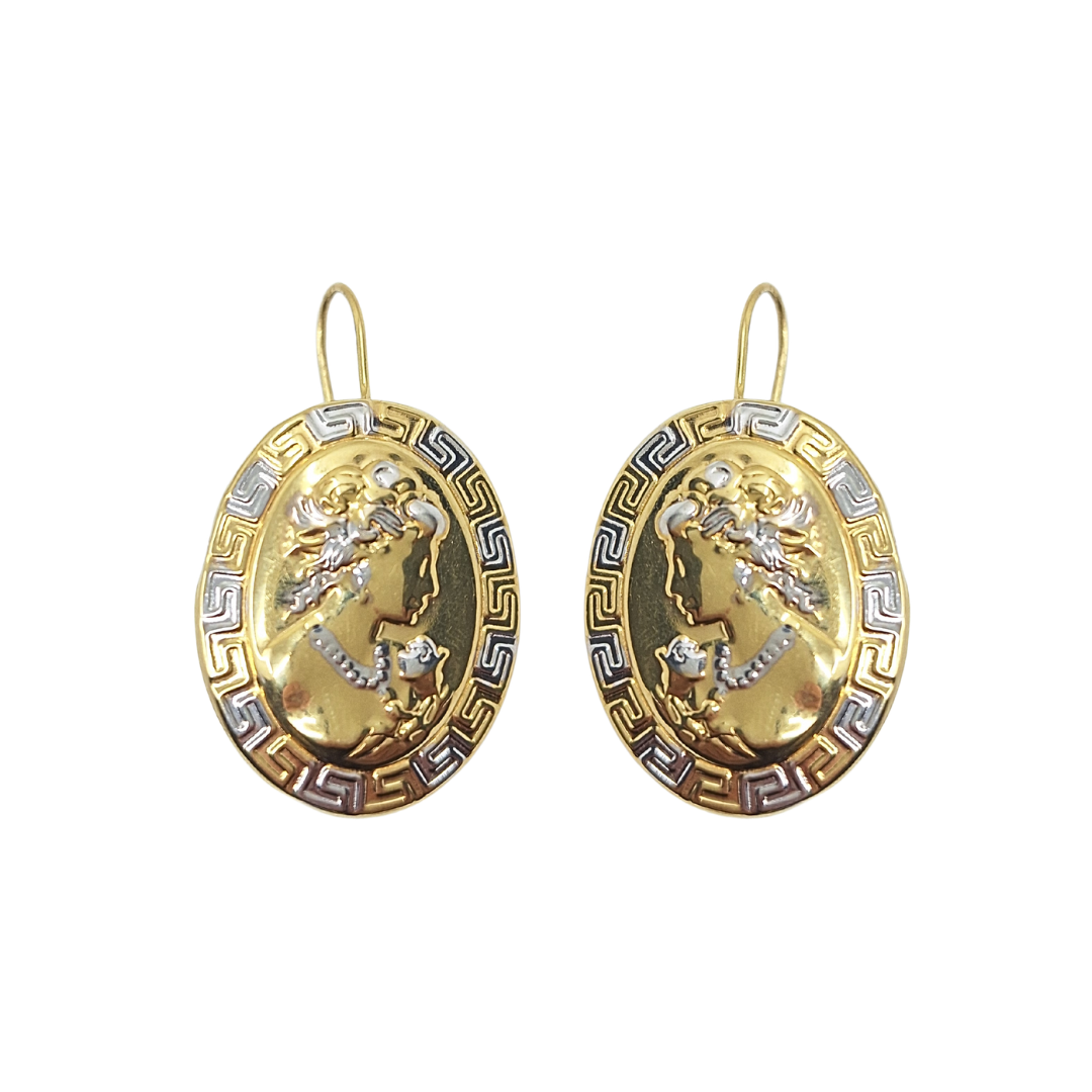 14ct Yellow & White Gold Cameo Style Drop Earrings