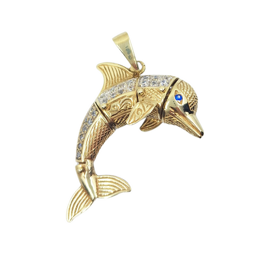 9ct Yellow Gold Cubic Zirconia Dolphin Pendant