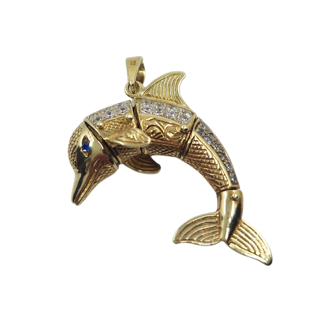 9ct Yellow Gold Cubic Zirconia Dolphin Pendant