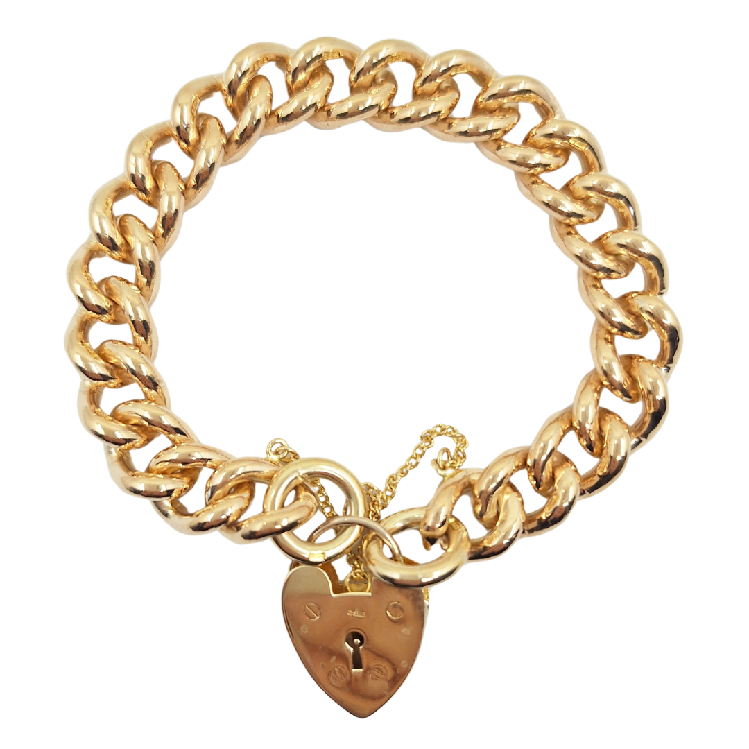 9ct Yellow Gold Charm Bracelet With Heart Padlock