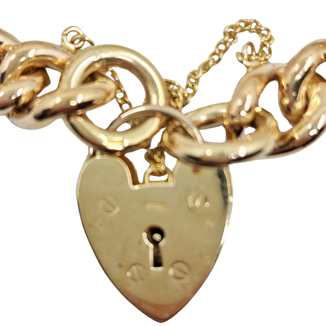 9ct Yellow Gold Charm Bracelet With Heart Padlock