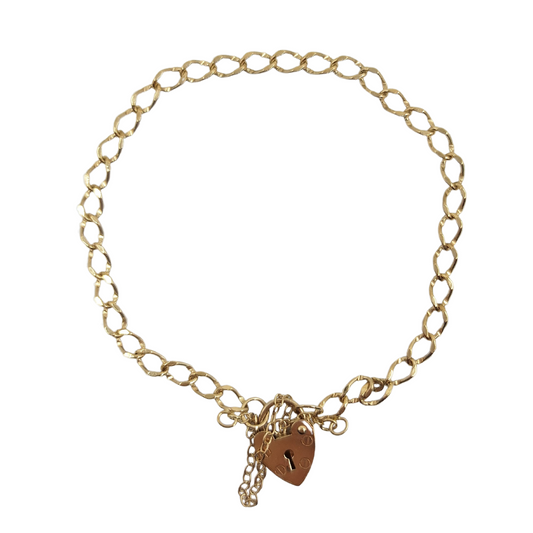 9ct Yellow Gold Charm Bracelet With Heart Padlock