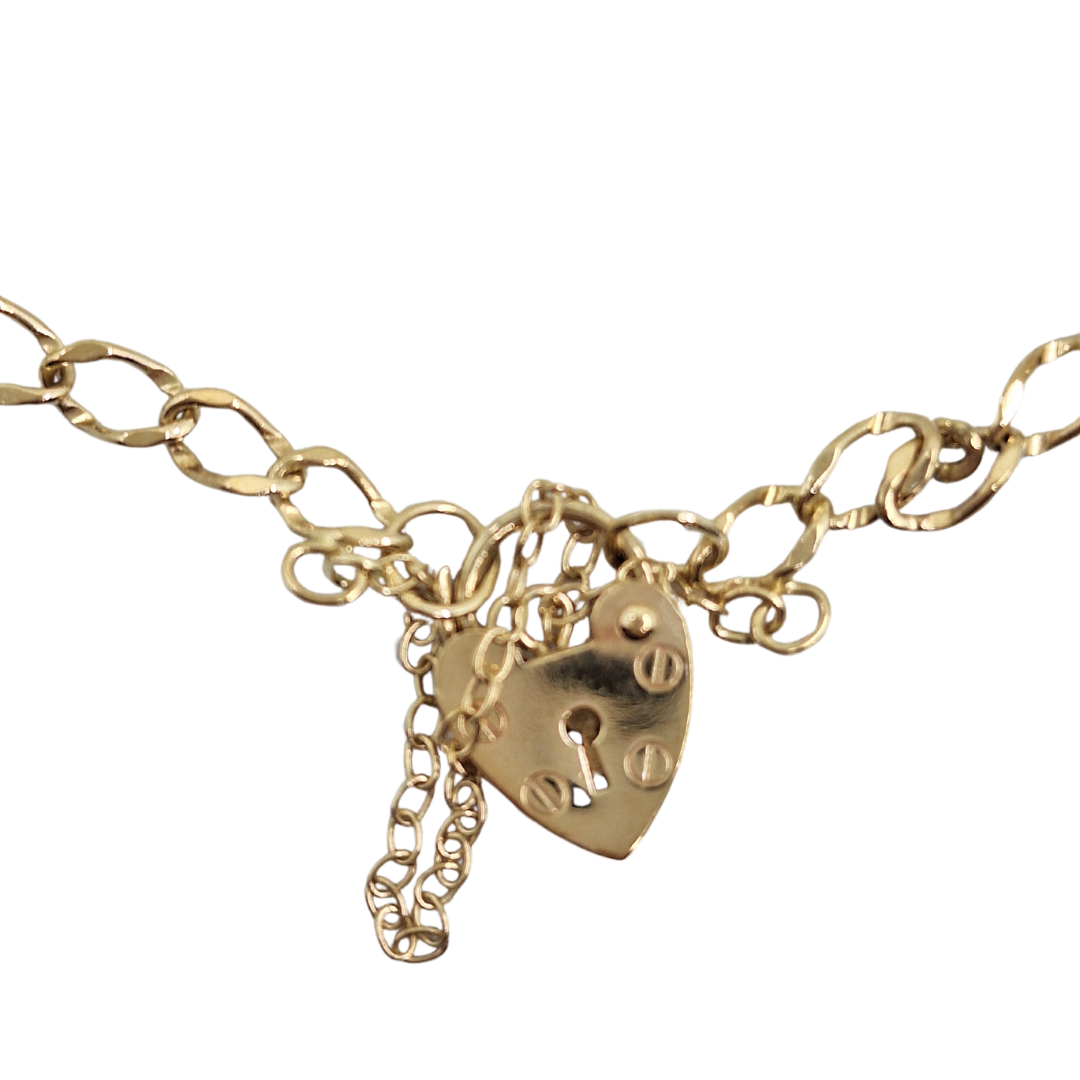 9ct Yellow Gold Charm Bracelet With Heart Padlock