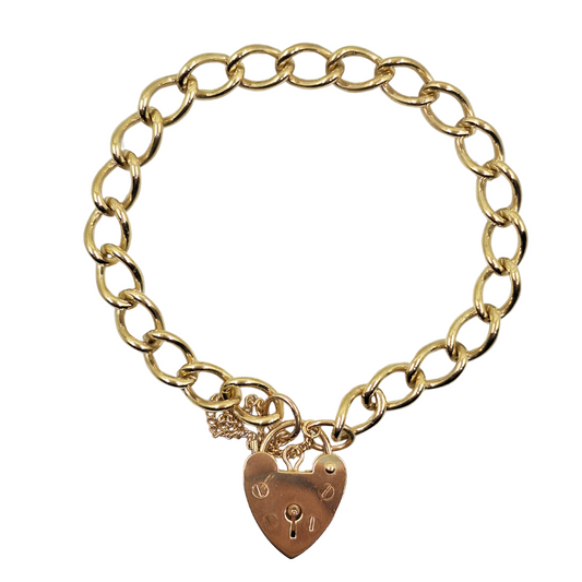 9ct Yellow Gold Charm Bracelet With Heart Padlock