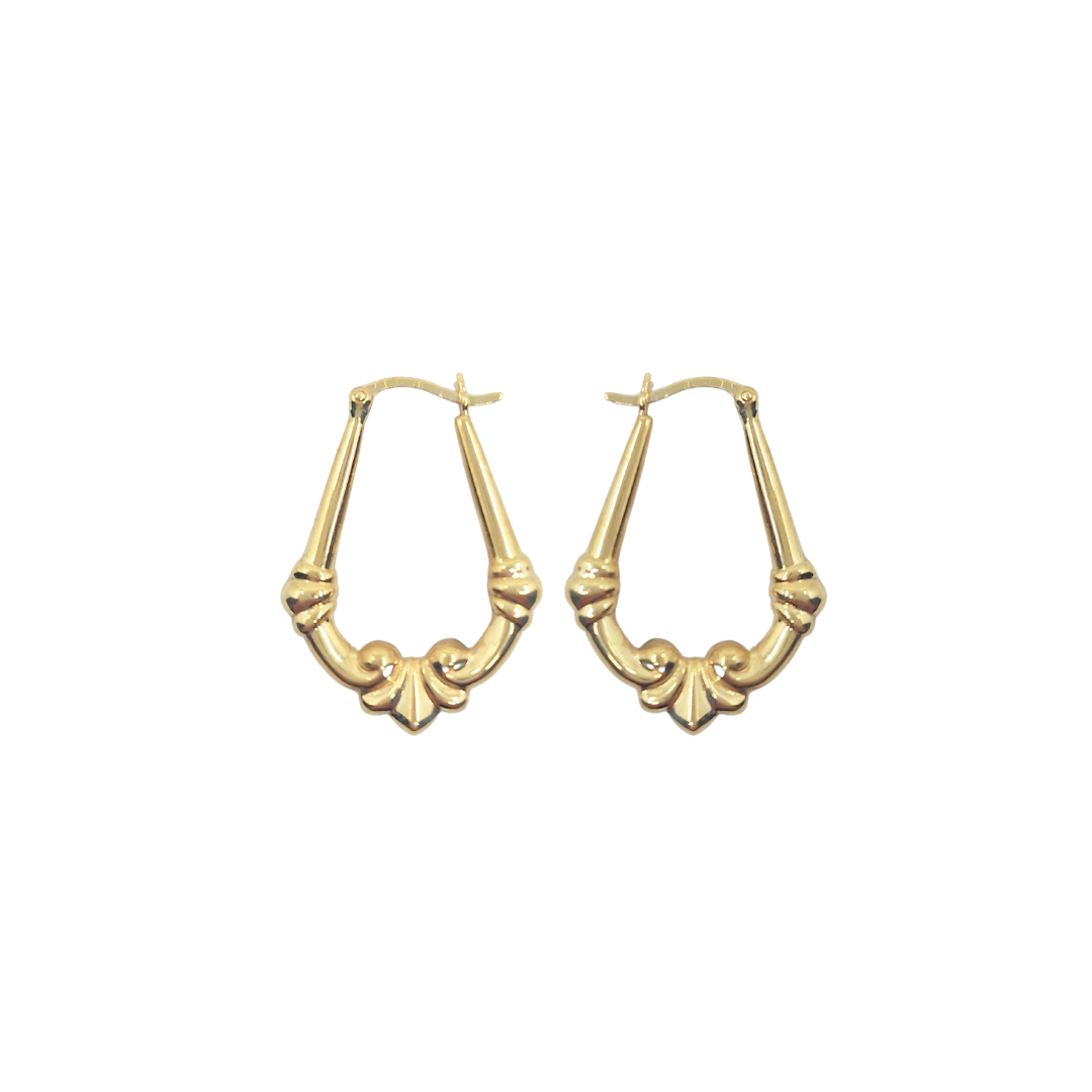 9ct Yellow Gold Patterned Creole Earrings