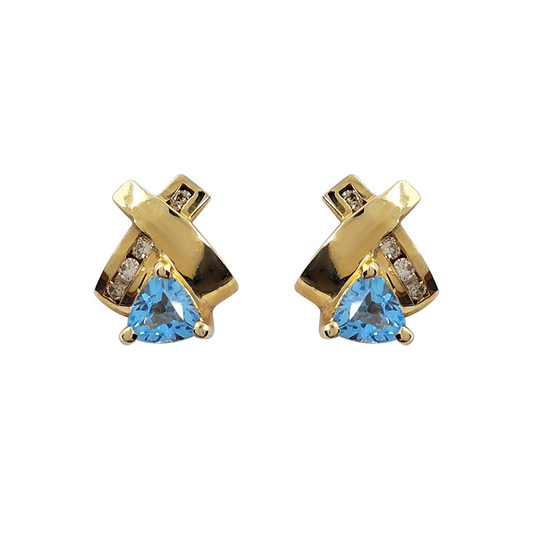 9ct Yellow Gold Blue Topaz & Diamond Stud Earrings