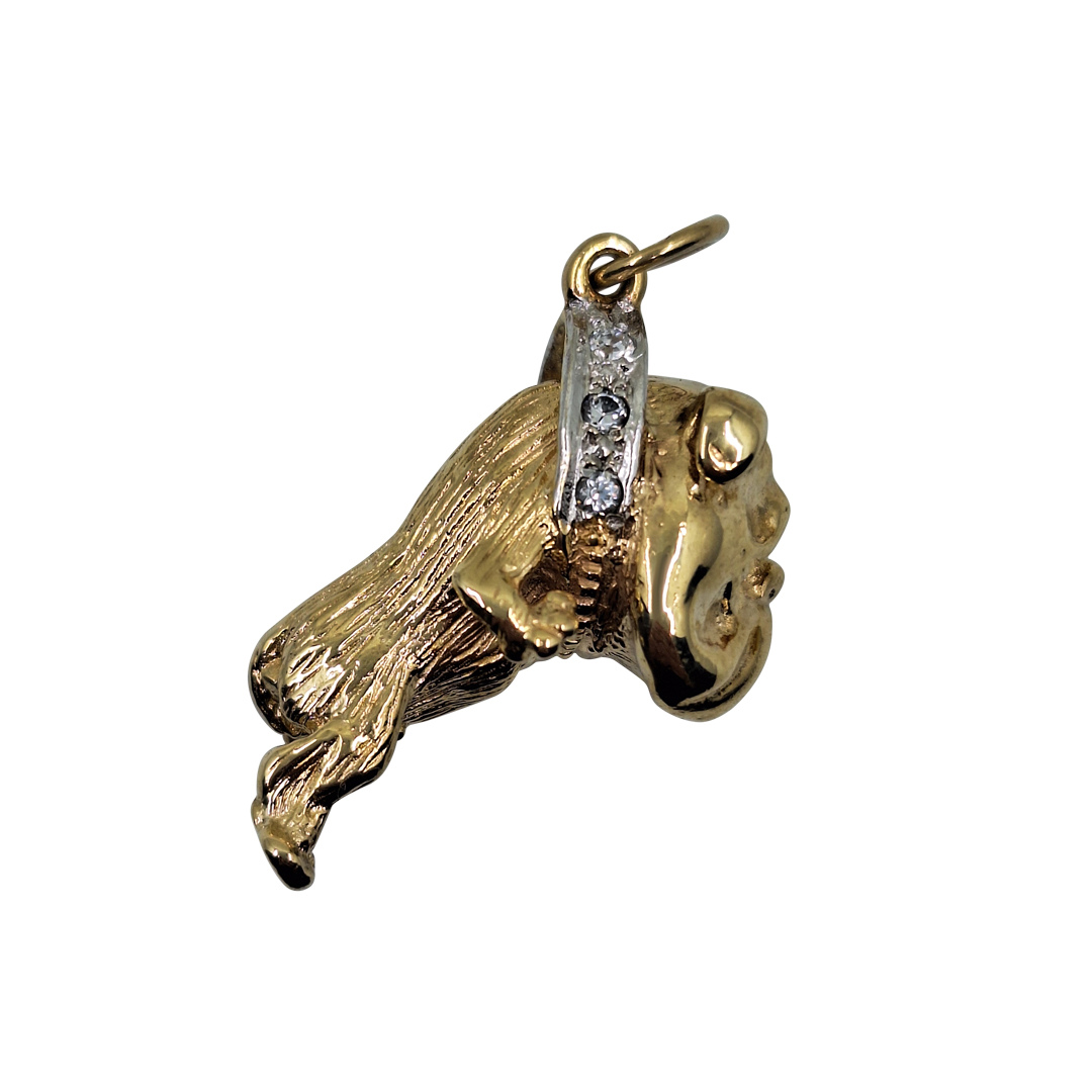 9ct Yellow Gold Bulldog Pendant with Cubic Zirconia Collar