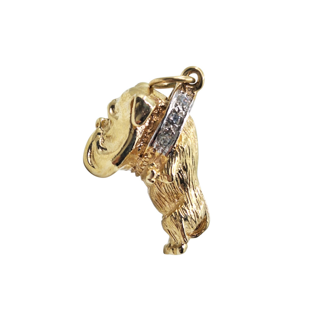 9ct Yellow Gold Bulldog Pendant with Cubic Zirconia Collar