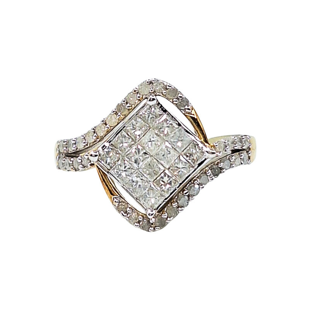 9ct Yellow Gold Princess Cut Diamond Cluster Ring 1ct