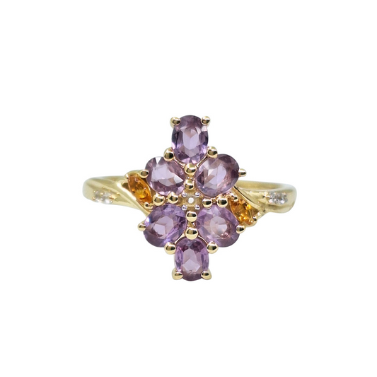 9ct Yellow Gold Purple Sapphire Cluster Ring