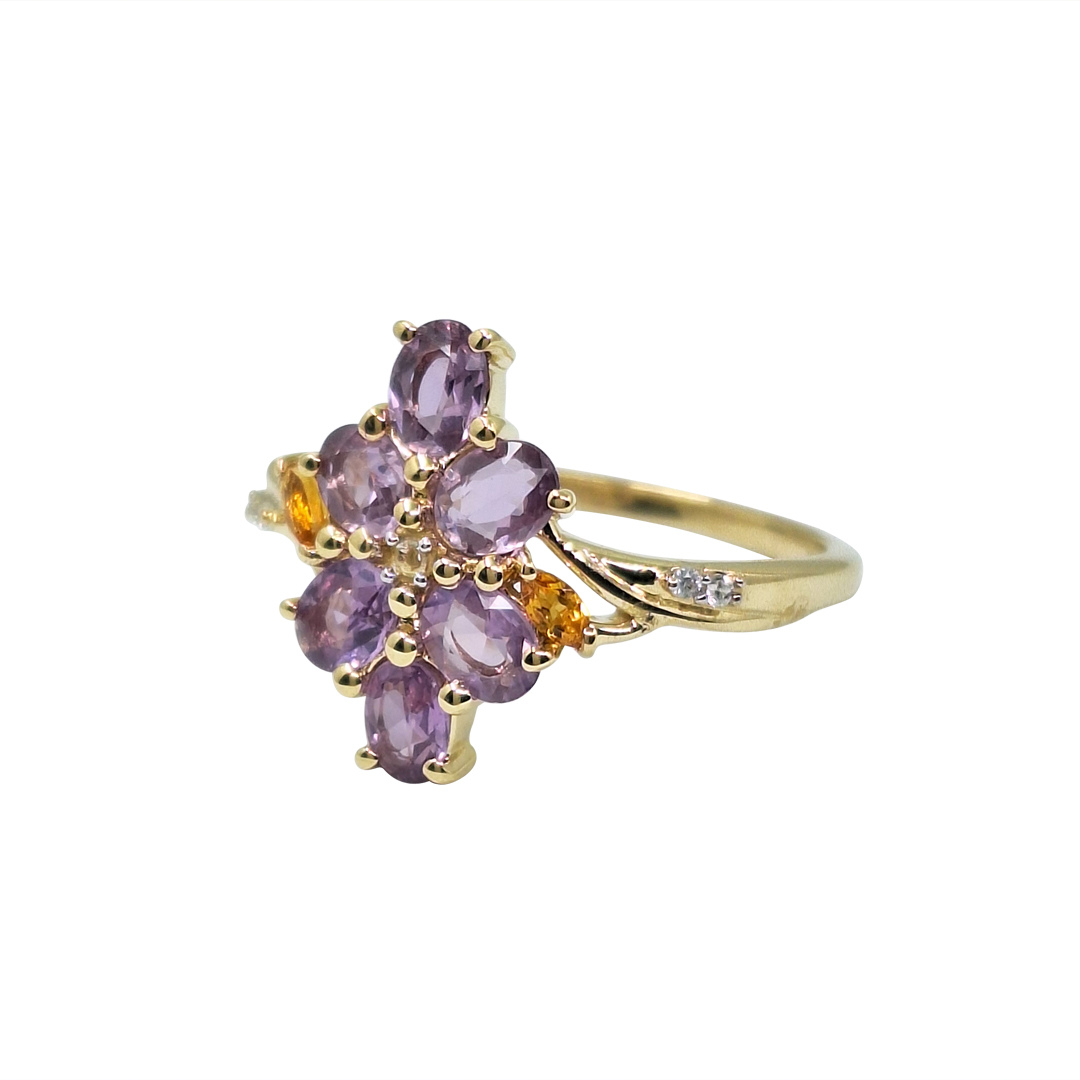 9ct Yellow Gold Purple Sapphire Cluster Ring