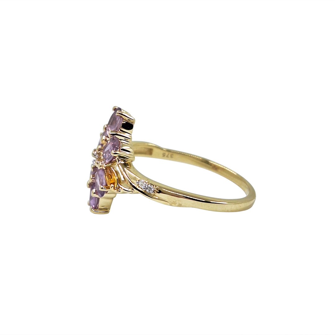 9ct Yellow Gold Purple Sapphire Cluster Ring