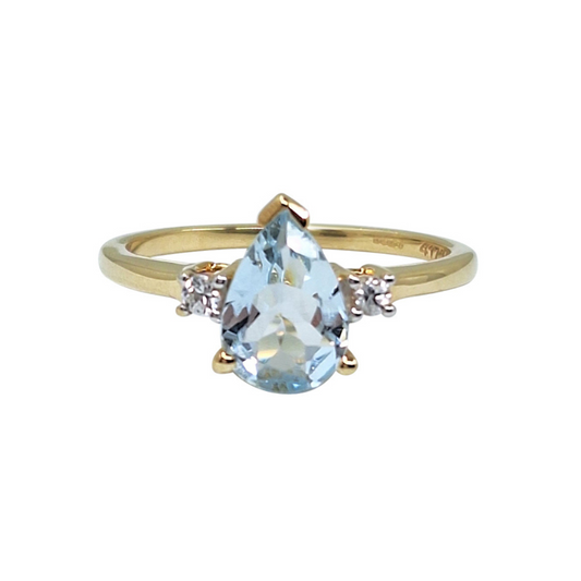 9ct Yellow Gold Pear Shape Aquamarine Ring