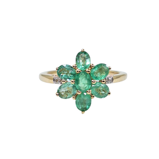 9ct Yellow Gold Emerald Cluster Ring