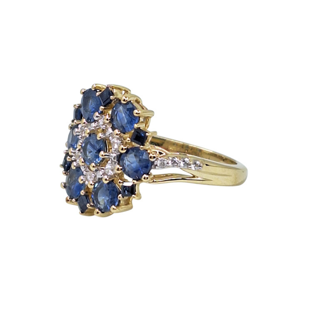 9ct Yellow Gold Sapphire and White Stone Cluster Ring