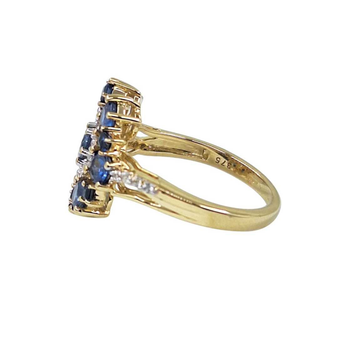 9ct Yellow Gold Sapphire and White Stone Cluster Ring