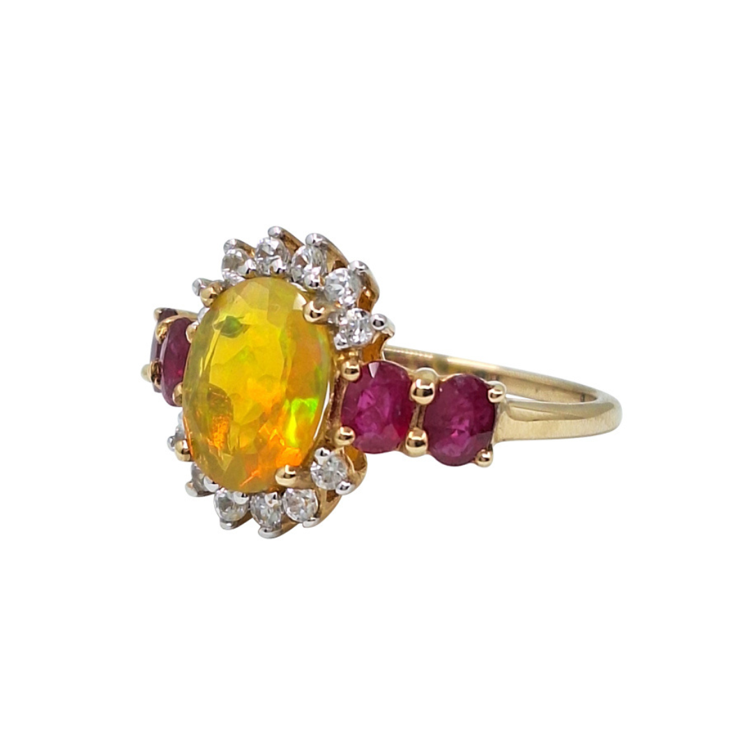 9ct Yellow Gold Opal & Ruby Cluster Ring