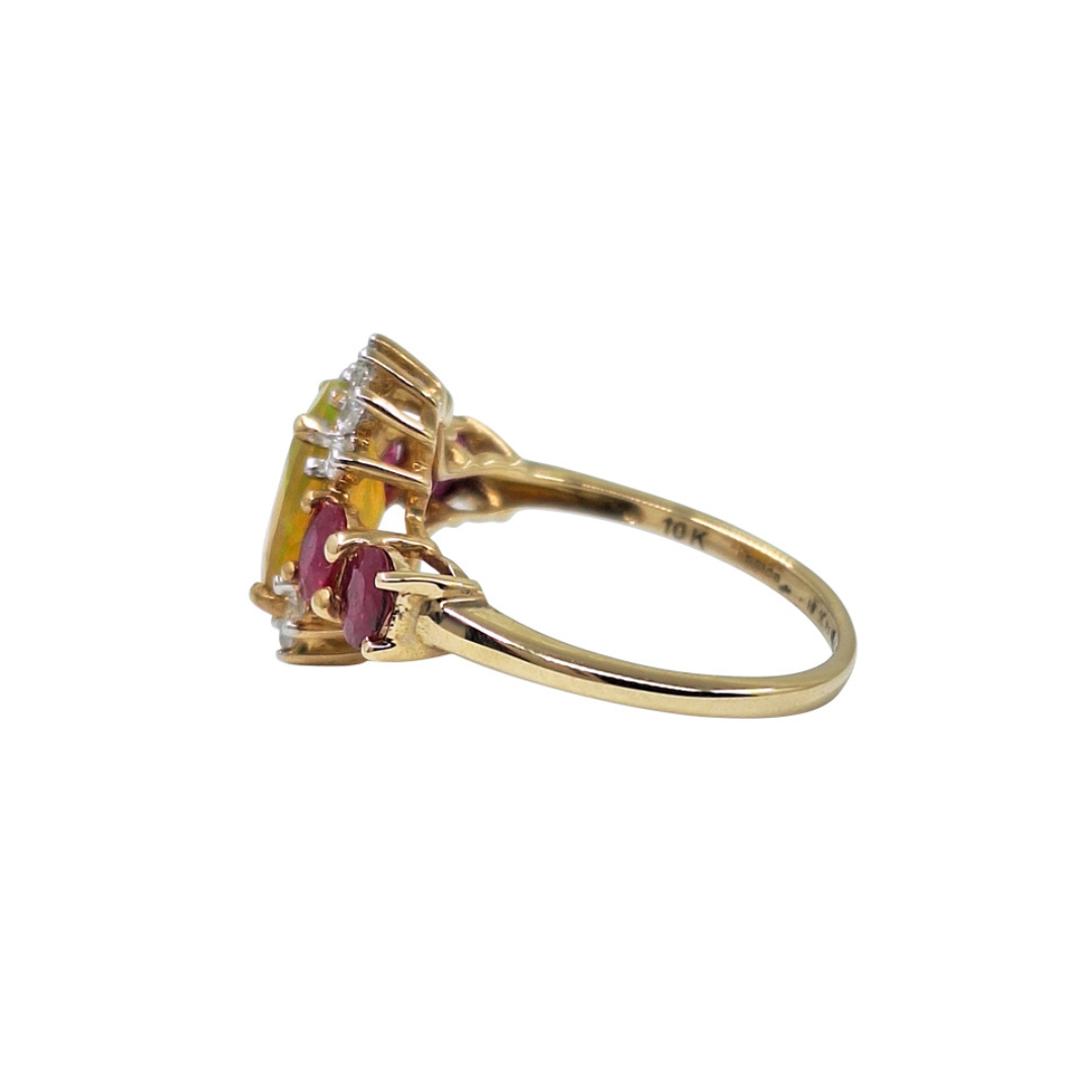 9ct Yellow Gold Opal & Ruby Cluster Ring