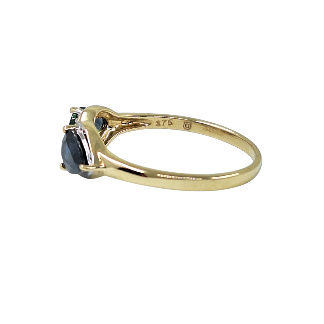 9ct Yellow Gold Pear Shaped Sapphire 2 Stone Ring