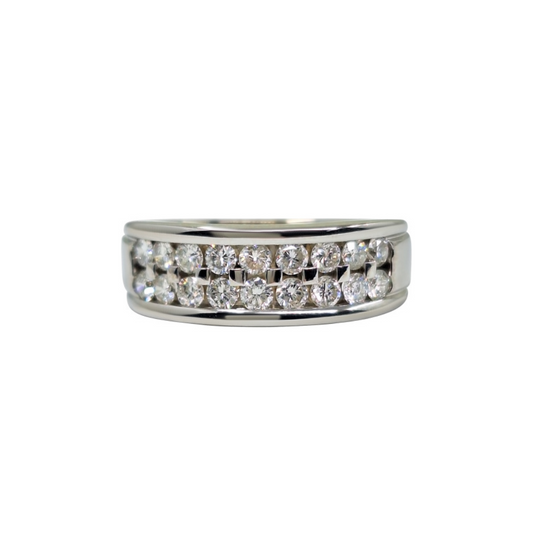 18ct White Gold Diamond 2 Row Band Ring 1ct