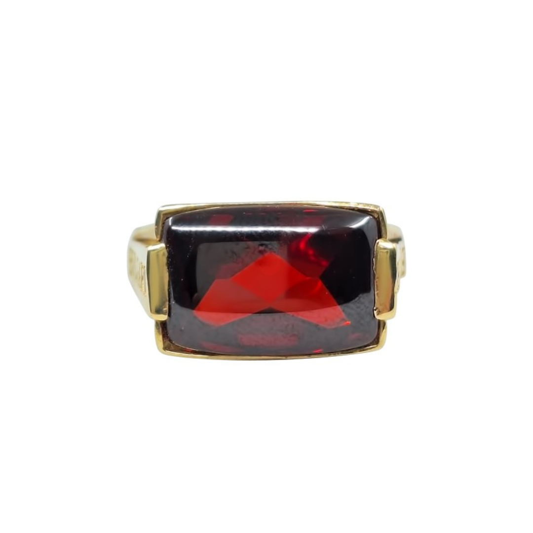 14ct Yellow Gold Red Cubic Zirconia Bvlgari Style Ring