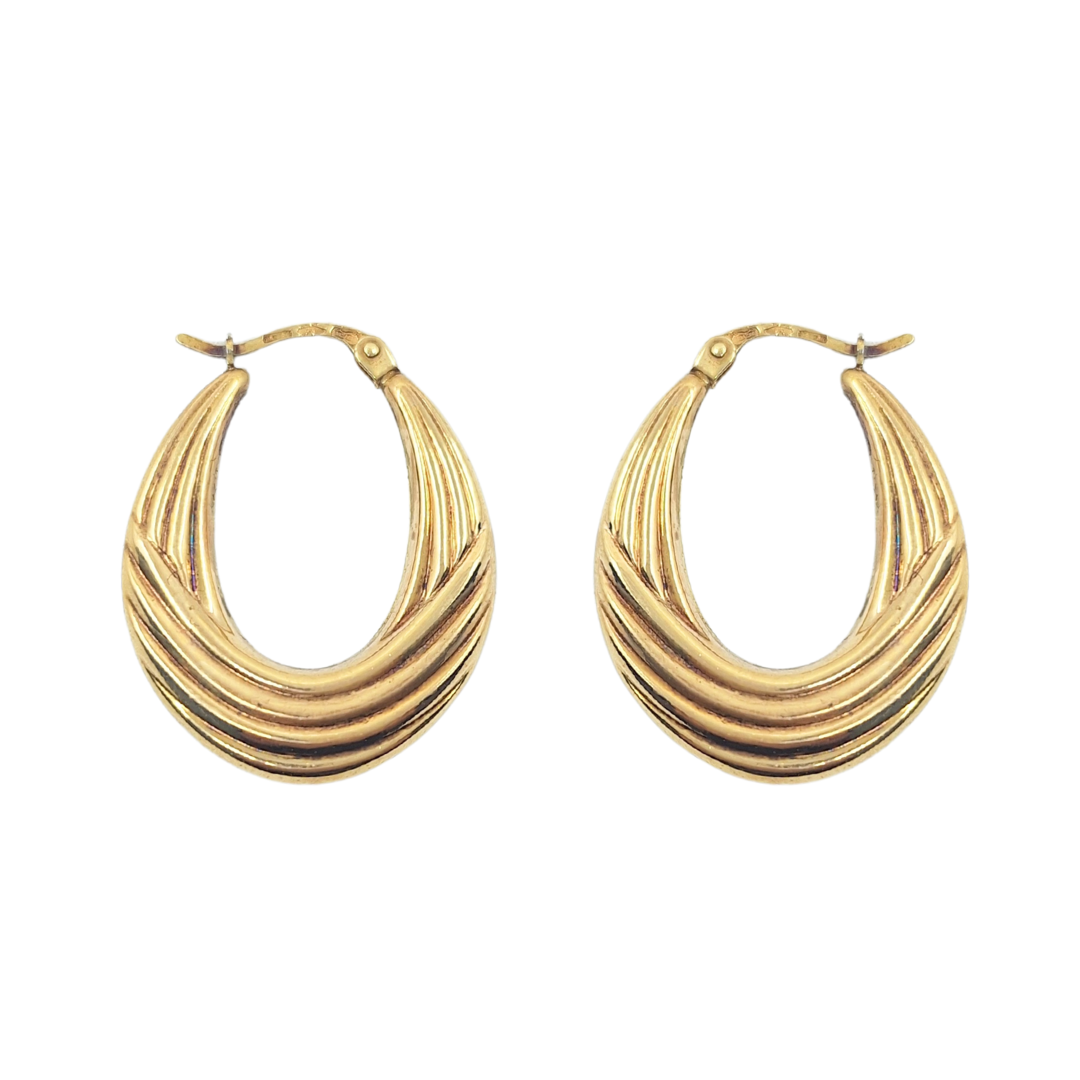 9ct Yellow Gold Lined Creole Earrings