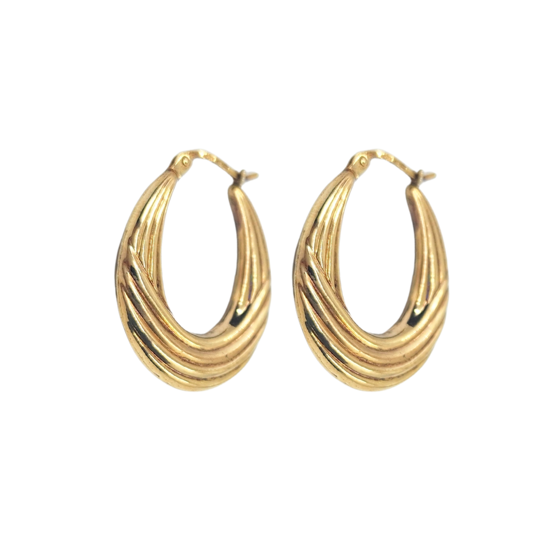 9ct Yellow Gold Lined Creole Earrings