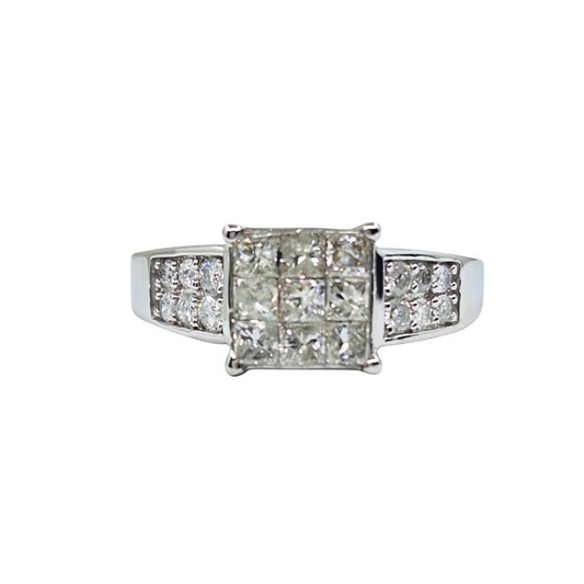 9ct White Gold Princess Cut Diamond Cluster Ring