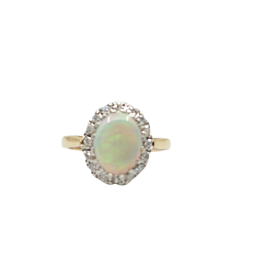 9ct Yellow Gold Opal & Diamond Cluster Ring