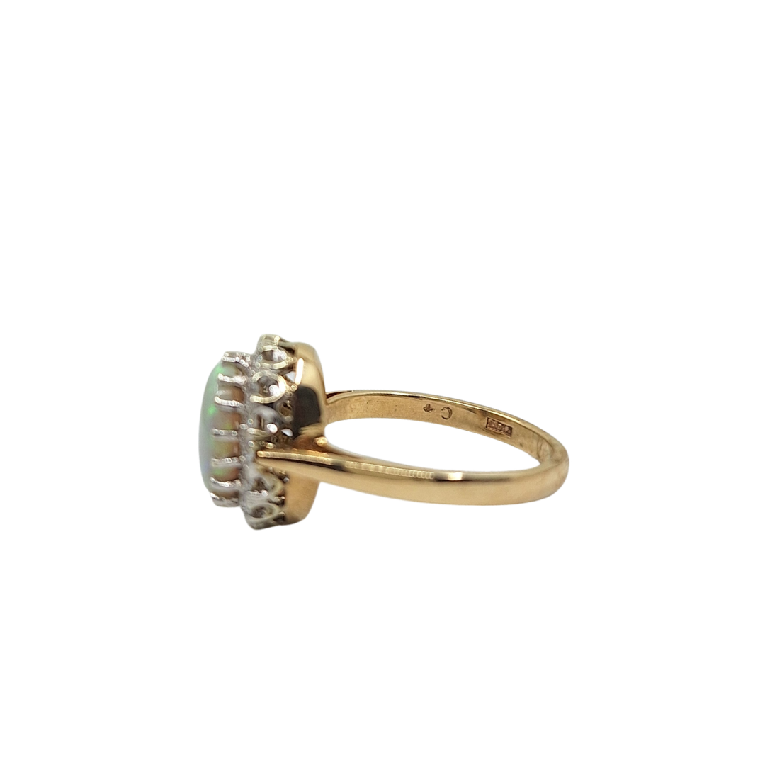 9ct Yellow Gold Opal & Diamond Cluster Ring
