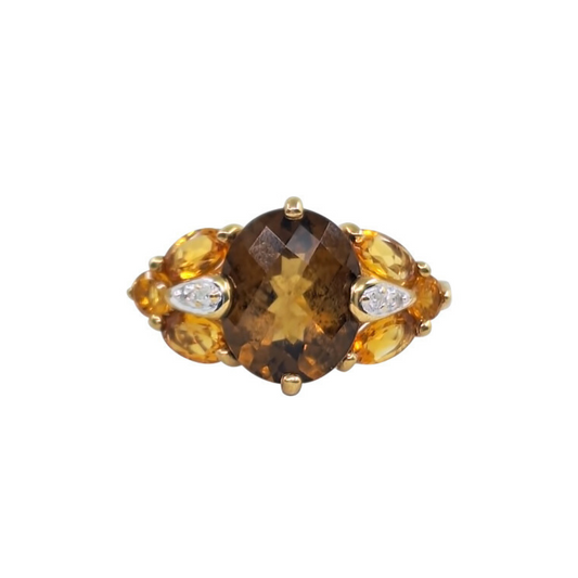 9ct Yellow Gold Citrine & Diamond Cluster Ring