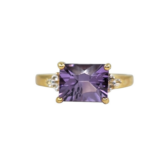 9ct Yellow Gold Rectangle Amethyst Ring