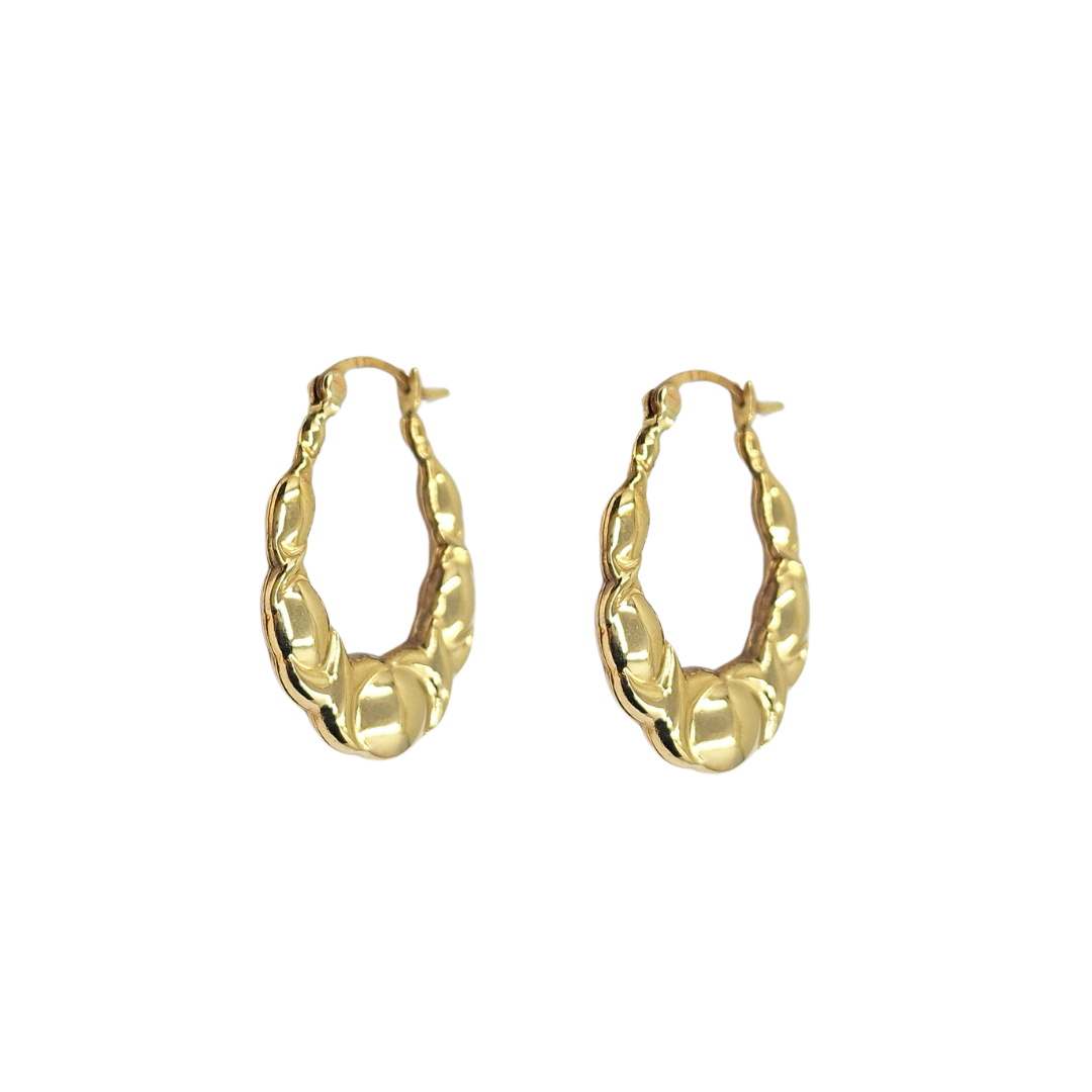 9ct Yellow Gold Patterned Creole Earrings