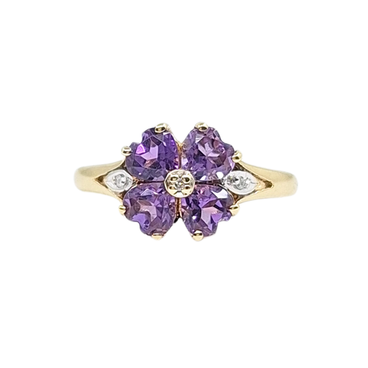 9ct Yellow Gold Amethyst & Diamond Ring