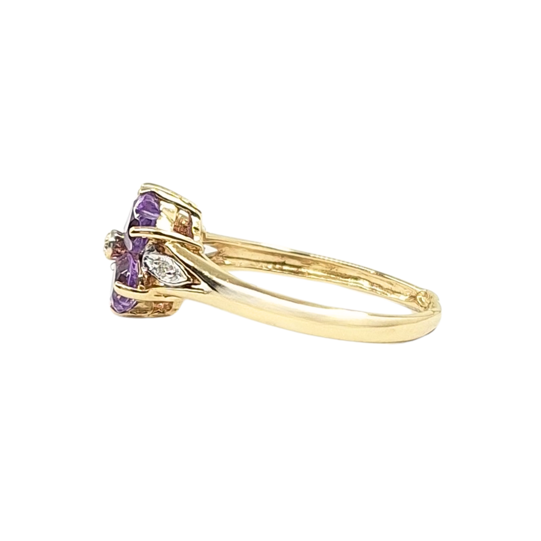 9ct Yellow Gold Amethyst & Diamond Ring