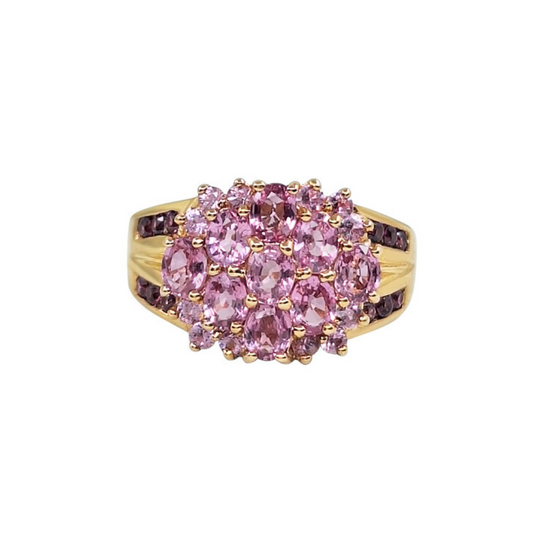 9ct Yellow Gold Pink Gemstone Cluster Ring
