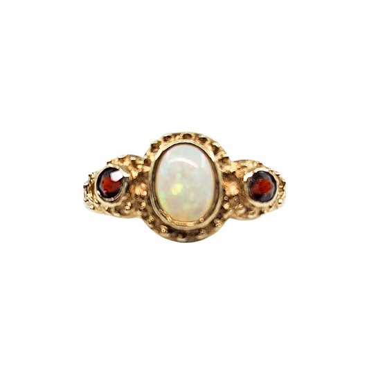 9ct Yellow Gold Opal & Garnet Ring