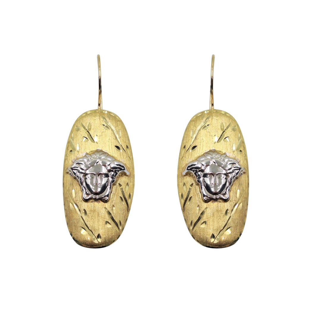 14ct 2 Colour Gold Versace Style Drop Earrings