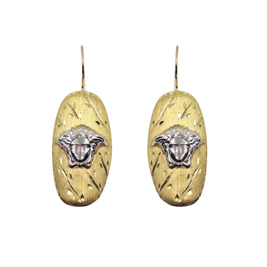 14ct 2 Colour Gold Versace Style Drop Earrings