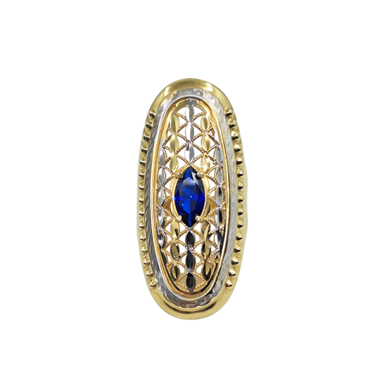 14ct Yellow & White Gold Blue Cubic Zirconia Ring