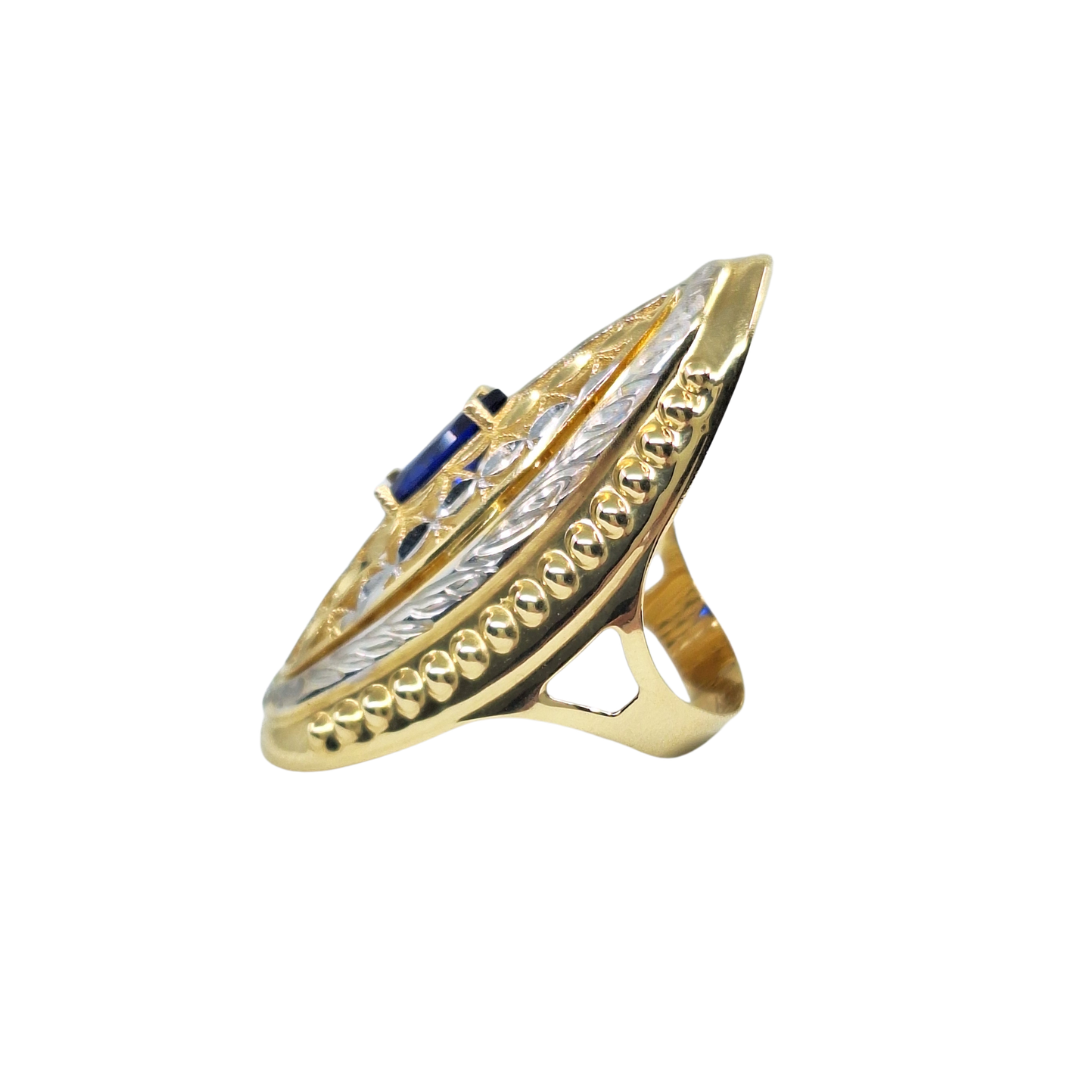 14ct Yellow & White Gold Blue Cubic Zirconia Ring