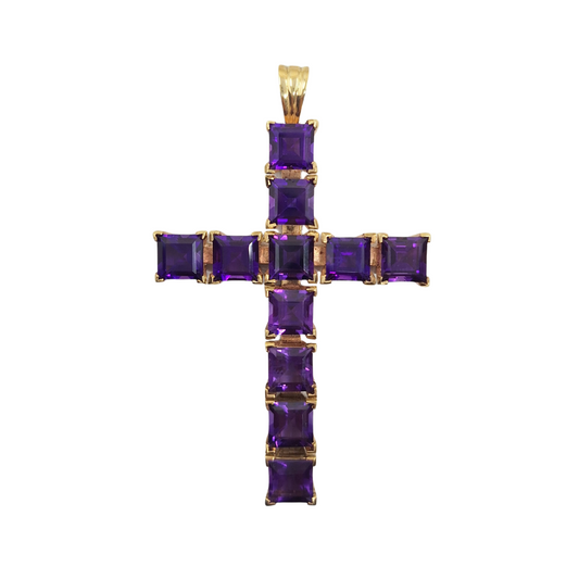 9ct Yellow Gold Amethyst Cross Pendant