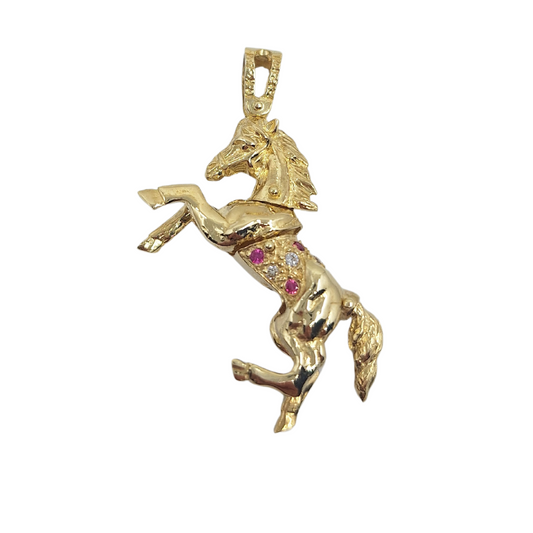 9ct Yellow Gold Cubic Zirconia Horse Pendant