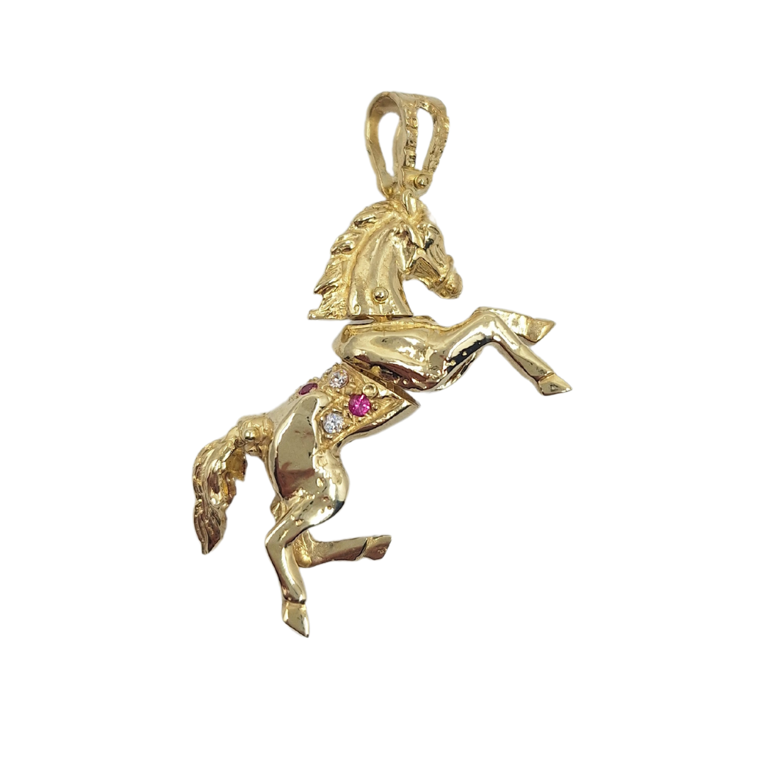 9ct Yellow Gold Cubic Zirconia Horse Pendant