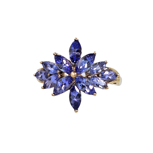 9ct Yellow Gold Tanzanite Cluster Ring