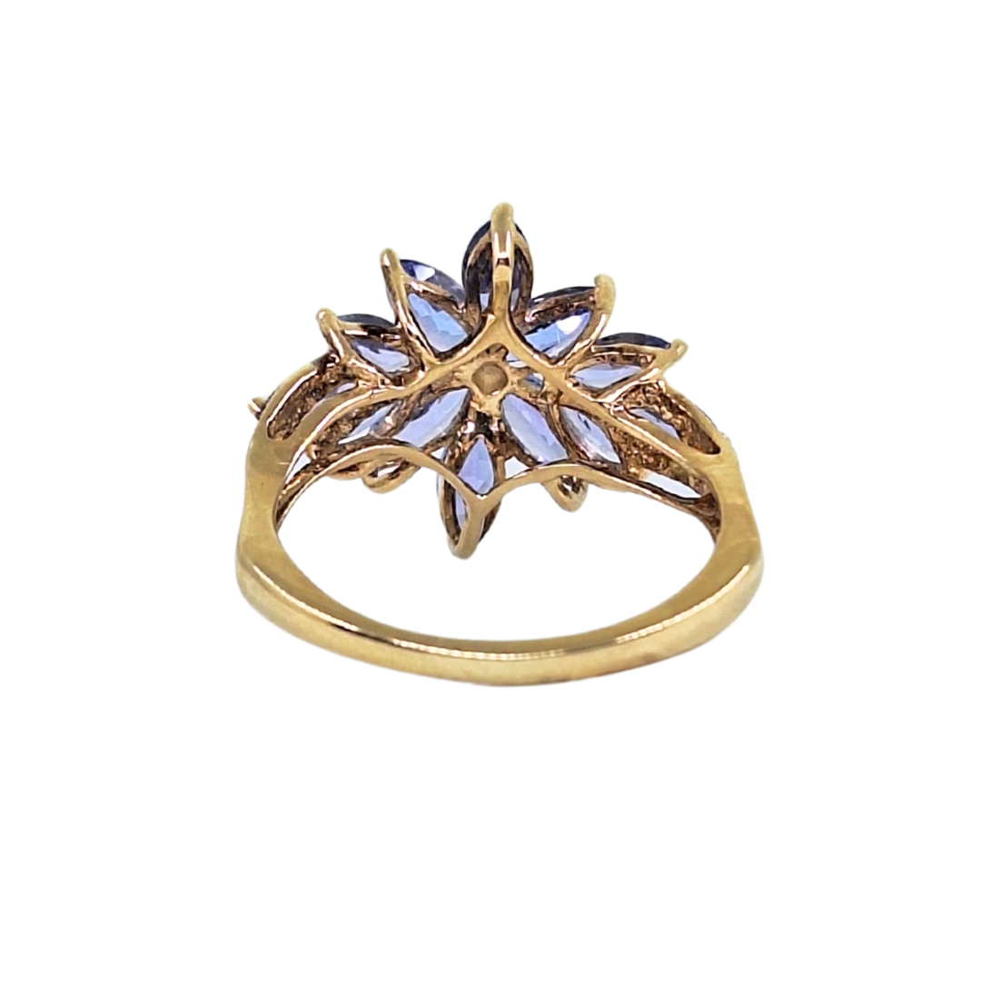 9ct Yellow Gold Tanzanite Cluster Ring